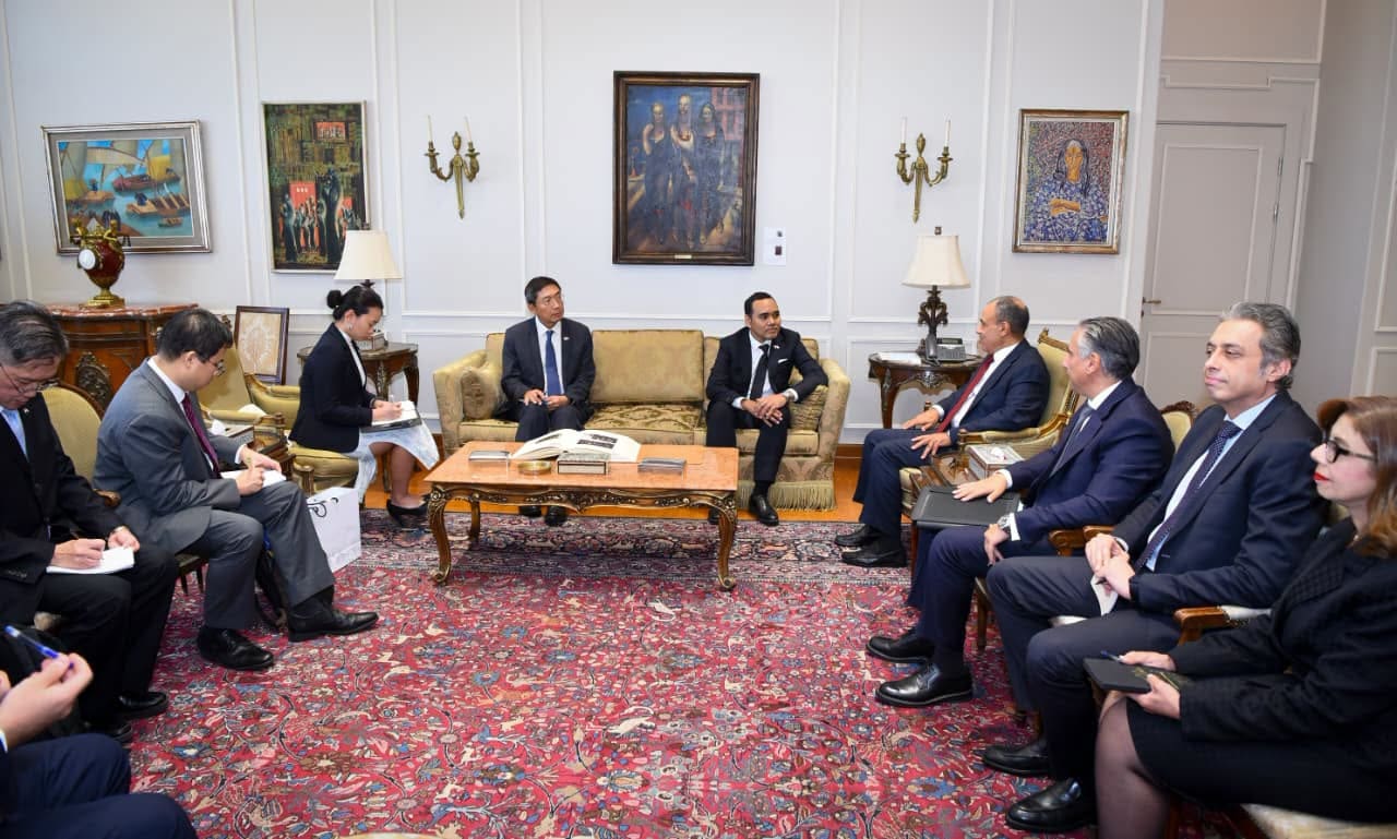 Singapore and Egyptian officials sit opposite each other during a meeting in Cairo.